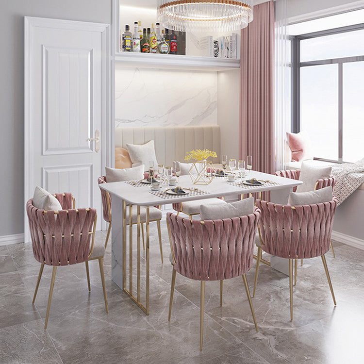 Scandinavian Bedroom Velvet Side Chair Light Color Solid Back Dining Chair