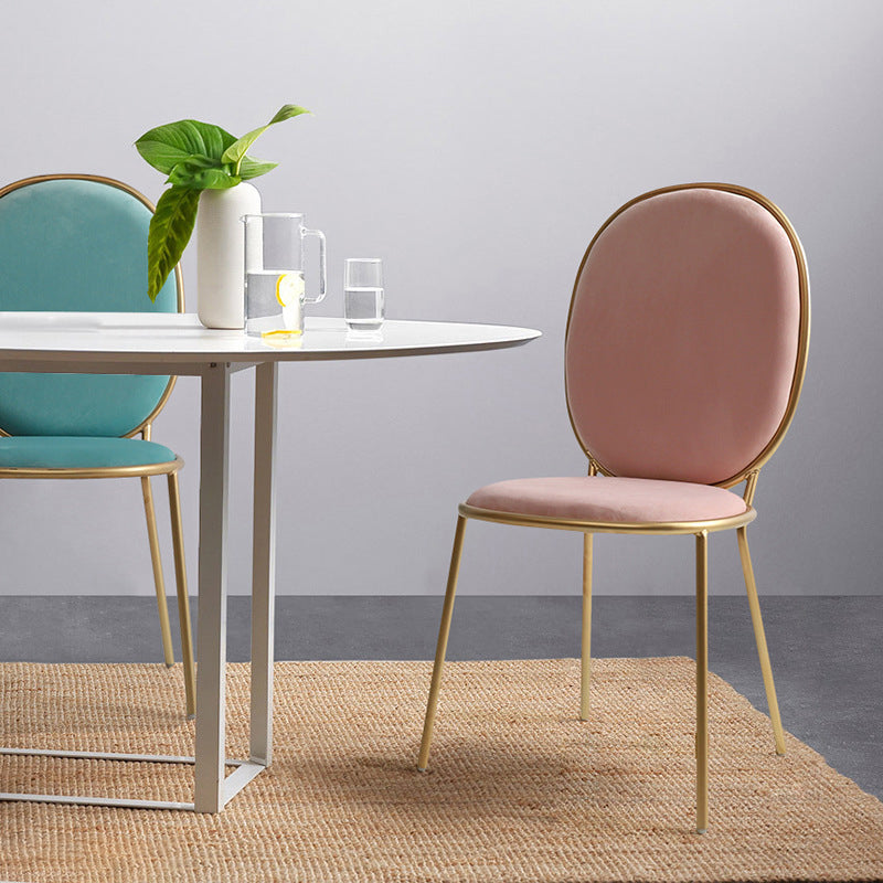 Glam Style Metal Side Chair Matte Finish Solid Back Dining Chair for Home Use
