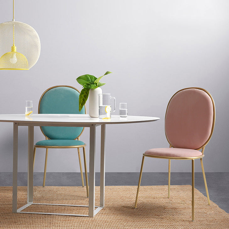 Glam Style Metal Side Chair Matte Finish Solid Back Dining Chair for Home Use