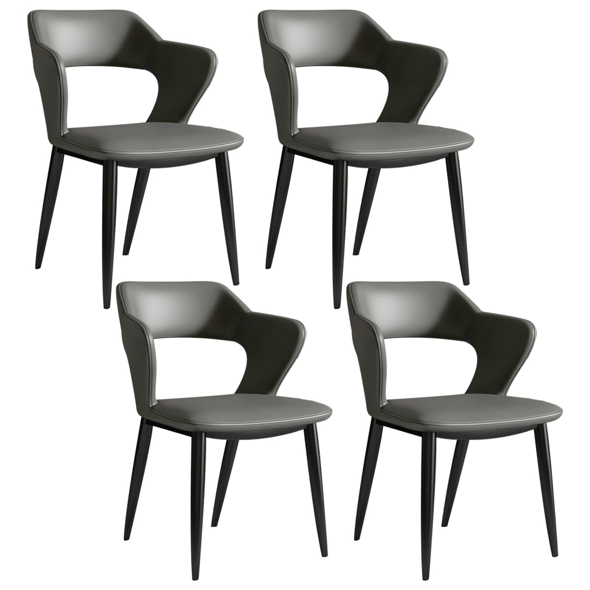 Modern Leather Dining Arm Chair Upholstered Open Back Armchair with Metal Legs