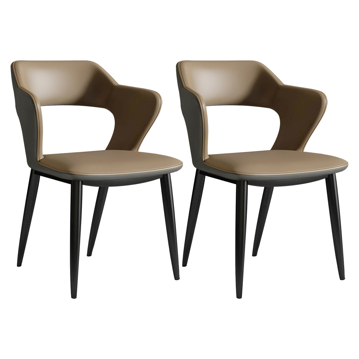 Fauteuil de salle à manger en cuir moderne, fauteuil rembourré à dossier ouvert avec pieds en métal