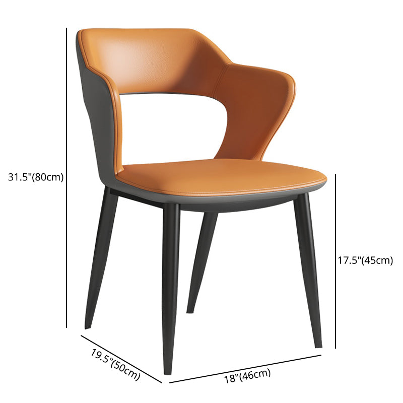 Fauteuil de salle à manger en cuir moderne, fauteuil rembourré à dossier ouvert avec pieds en métal