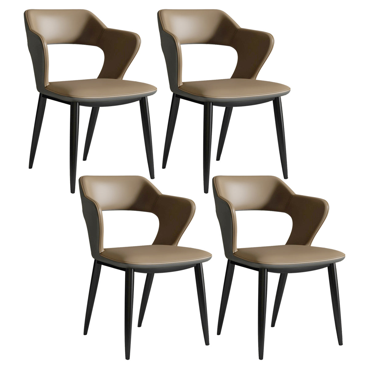 Modern Leather Dining Arm Chair Upholstered Open Back Armchair with Metal Legs