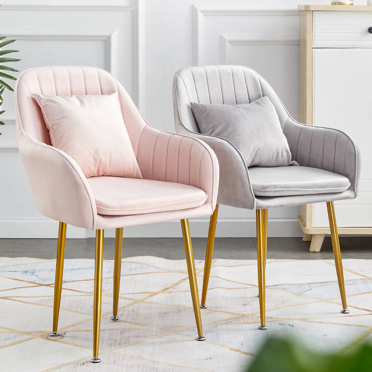 Scandinavian Dining Arm Chair Solid Back Side Chair with Metal Legs for Home Use