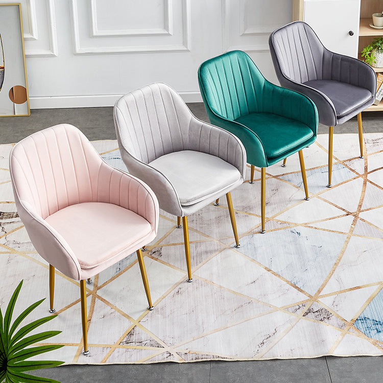 Scandinavian Dining Arm Chair Solid Back Side Chair with Metal Legs for Home Use