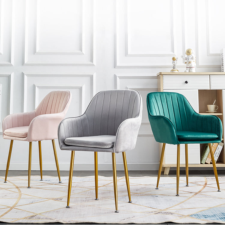 Scandinavian Dining Arm Chair Solid Back Side Chair with Metal Legs for Home Use