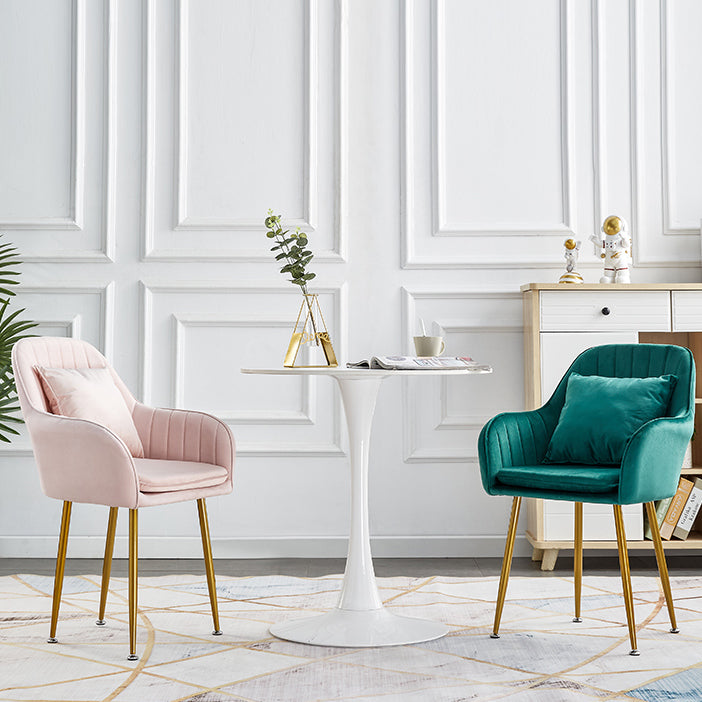 Scandinavian Dining Arm Chair Solid Back Side Chair with Metal Legs for Home Use