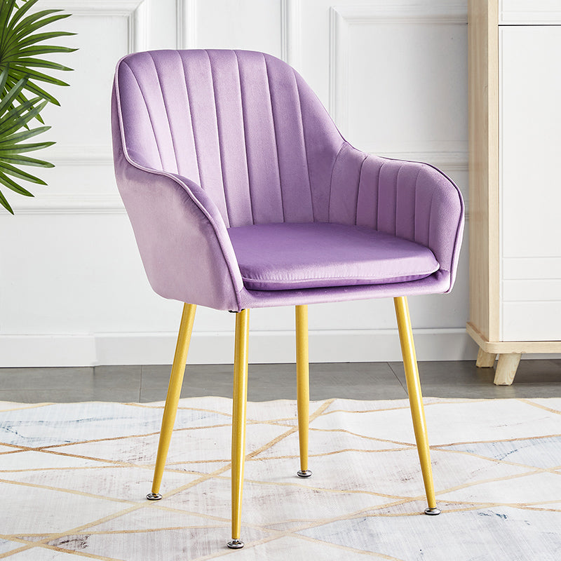 Scandinavian Dining Arm Chair Solid Back Side Chair with Metal Legs for Home Use