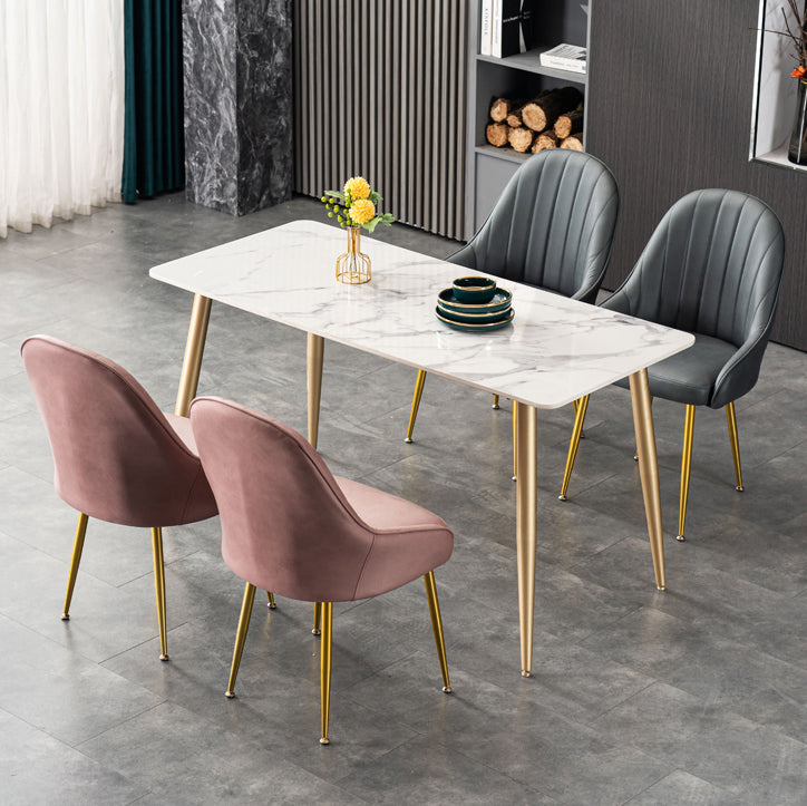 Dining Room Side Chair Glam Style Parsons Armless Chair with Golden Legs