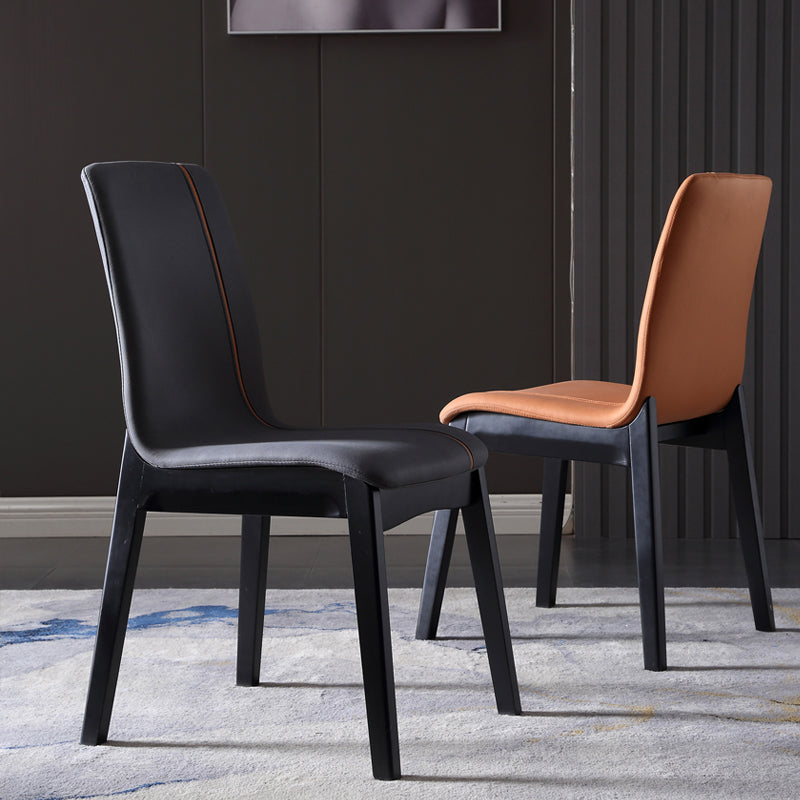 Contemporary Home Side Chair Solid Back Upholstered Wood Dining Room Chair