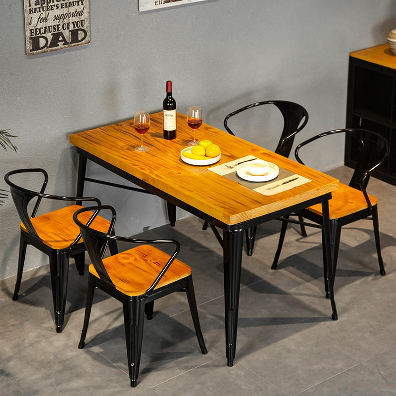 Industrial Dining Arm Chair Slat Back Side Chair with 4 Metal Legs for Home