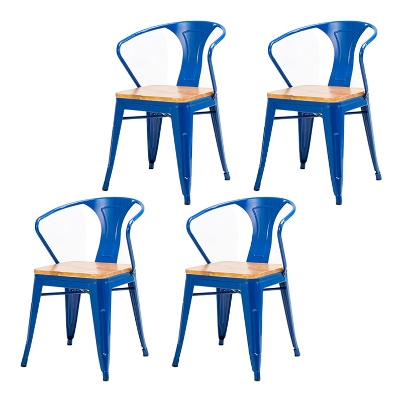 Industrial Dining Arm Chair Slat Back Side Chair with 4 Metal Legs for Home