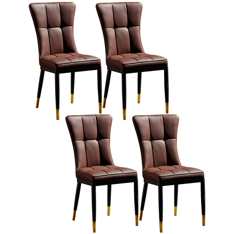 Sillas de comedor sin brazos de cuero modernas, sillas laterales tapizadas con patas de metal