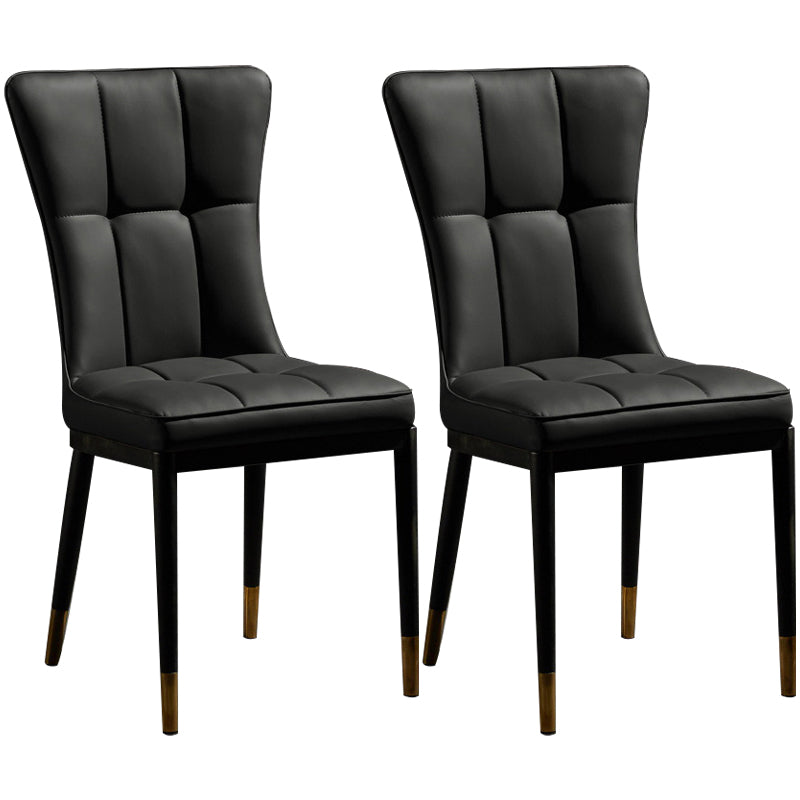 Sillas de comedor sin brazos de cuero modernas, sillas laterales tapizadas con patas de metal