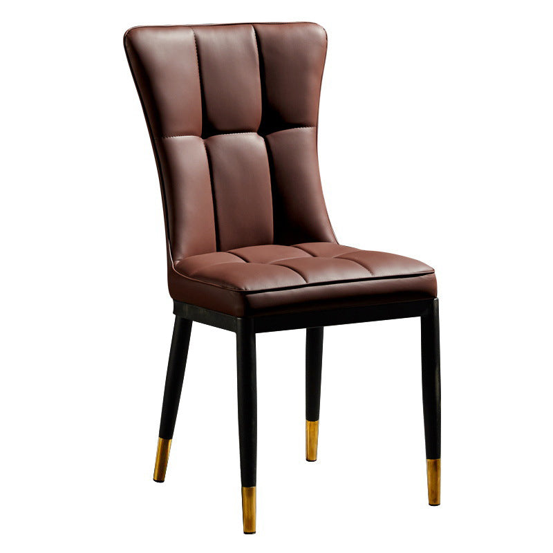 Chaises de salle à manger sans bras en cuir modernes, chaises latérales rembourrées avec pieds en métal