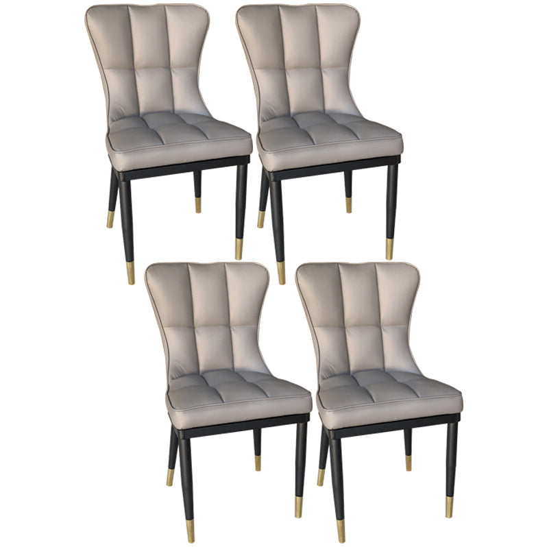Sillas de comedor sin brazos de cuero modernas, sillas laterales tapizadas con patas de metal