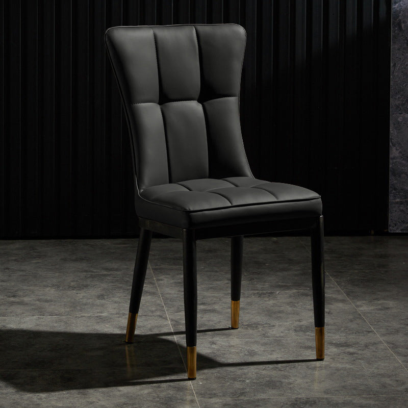 Chaises de salle à manger sans bras en cuir modernes, chaises latérales rembourrées avec pieds en métal