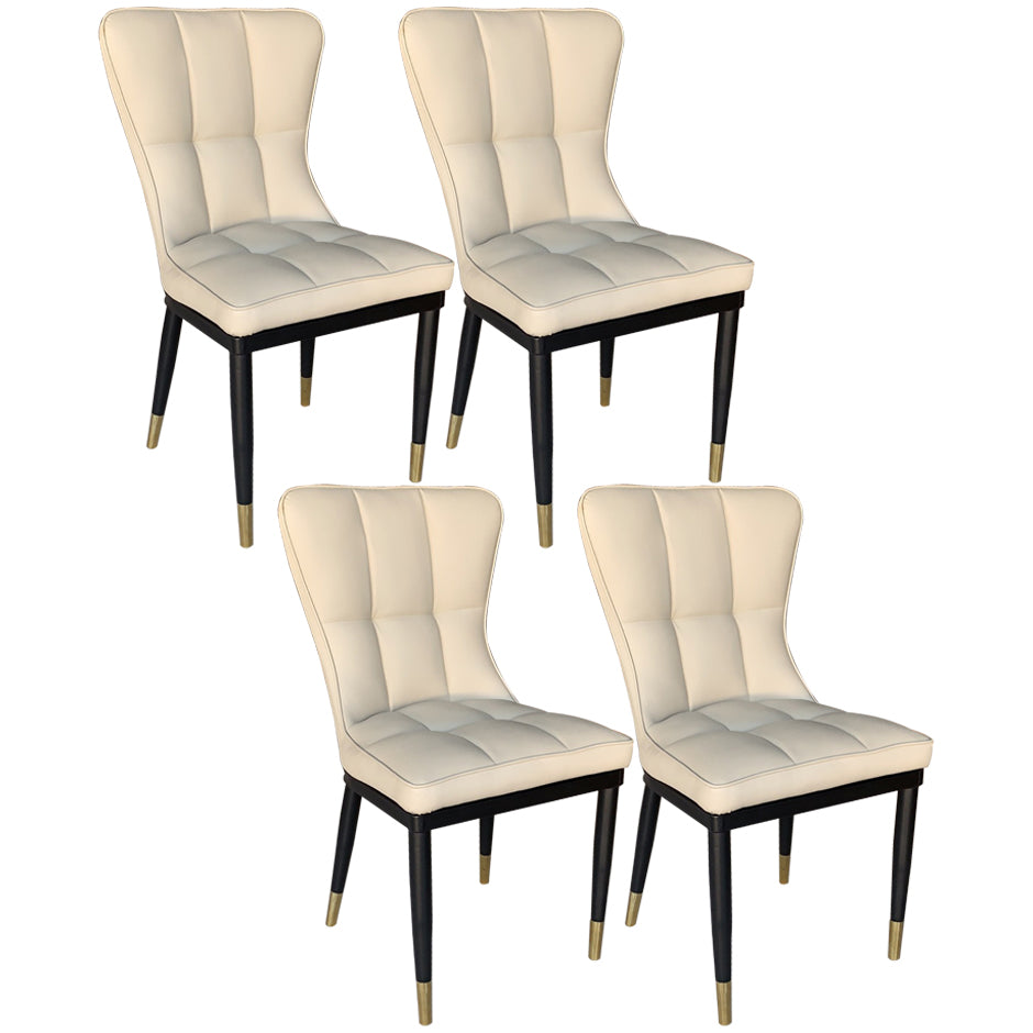 Sillas de comedor sin brazos de cuero modernas, sillas laterales tapizadas con patas de metal
