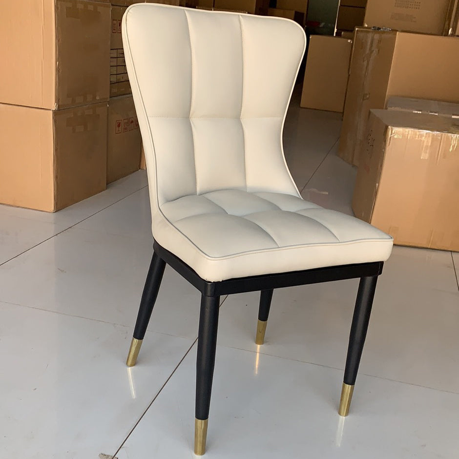 Sillas de comedor sin brazos de cuero modernas, sillas laterales tapizadas con patas de metal