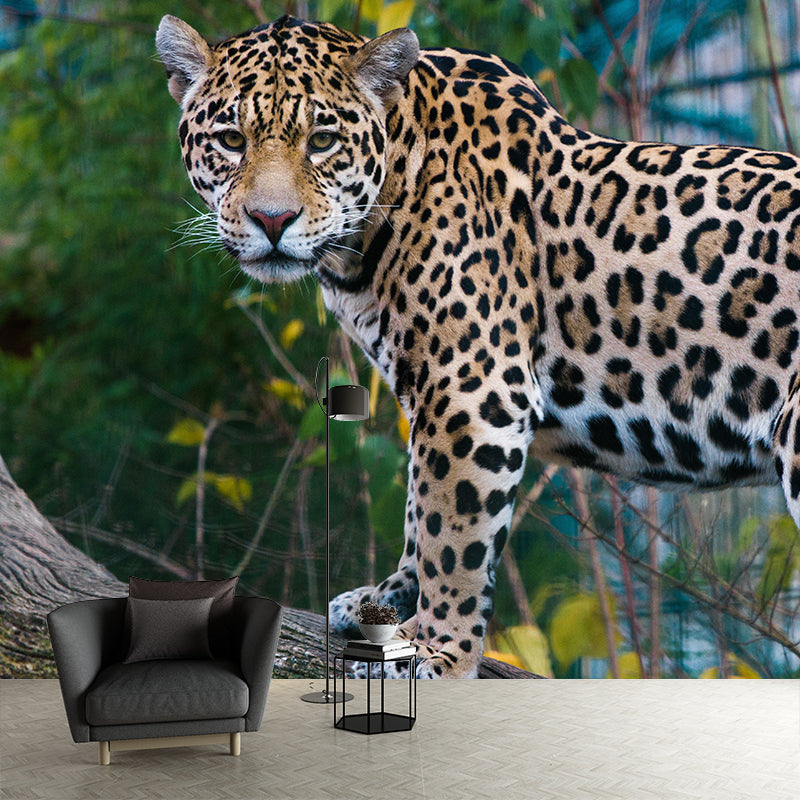 Customized Moisture Resistant Jaguar Mural Wallpaper Environment Friendly Wall Decor