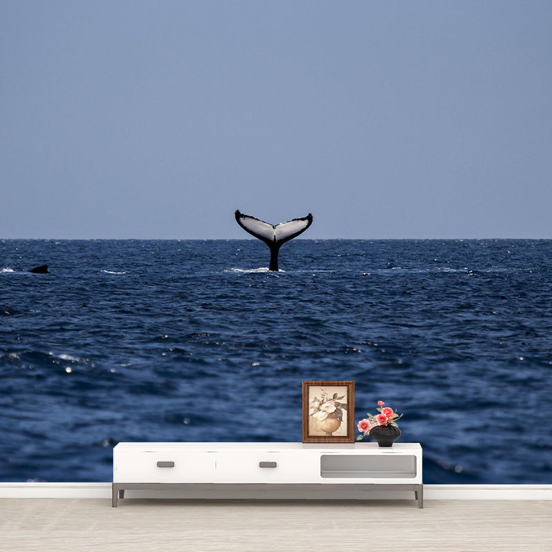 Huge Sea Mural Decal Decorative Modern Style Moisture Resistant in Light Color