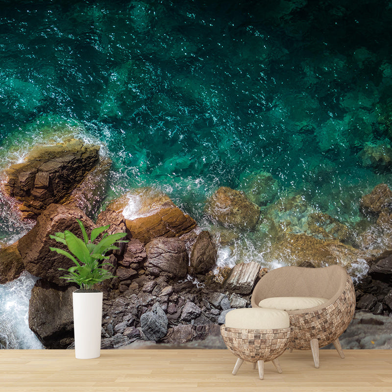Contemporary Sea Wall Mural Mildew Resistant Covering for Dining Room Bathroom