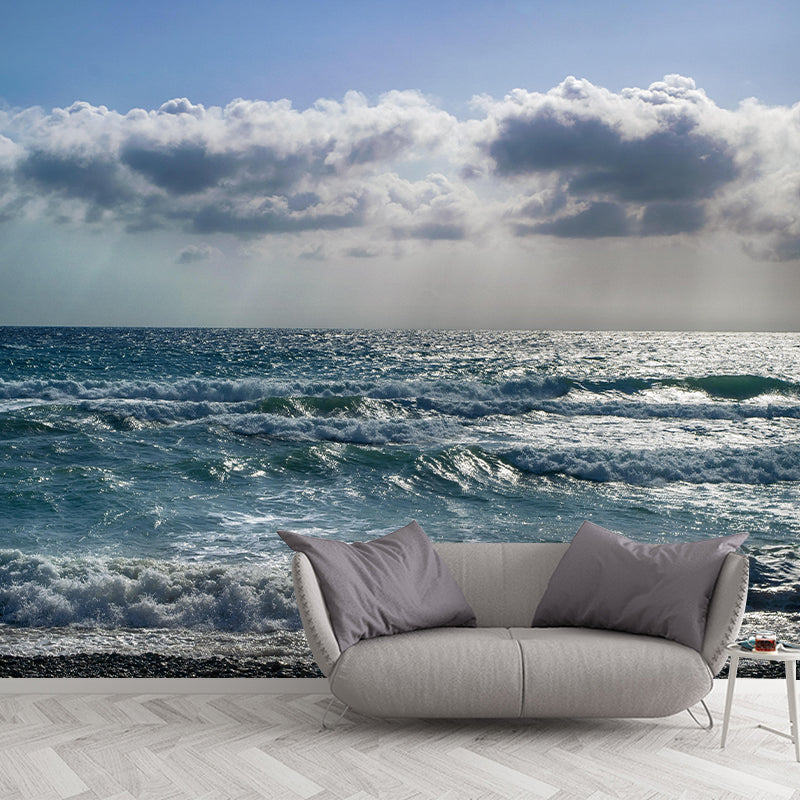 Huge Sea Mural Decal Photography Style Moisture Resistant for Sitting Room