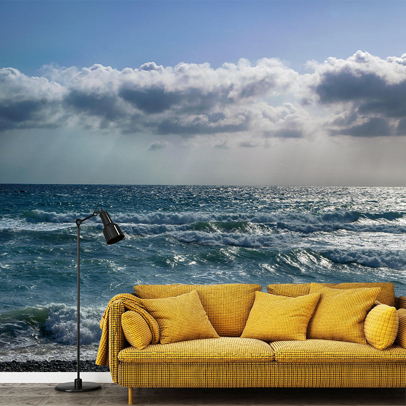 Huge Sea Mural Decal Photography Style Moisture Resistant for Sitting Room