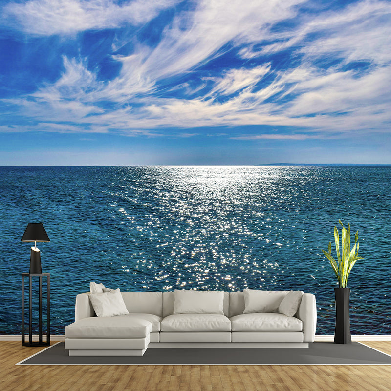 Huge Sea Mural Decal Photography Style Moisture Resistant for Sitting Room