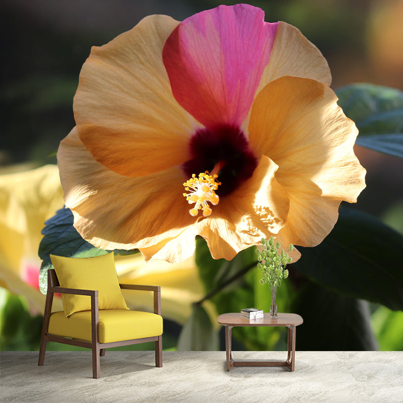 Customized Moisture Resistant Mural Wallpaper Decal Hibiscus Blooming Wall Decor