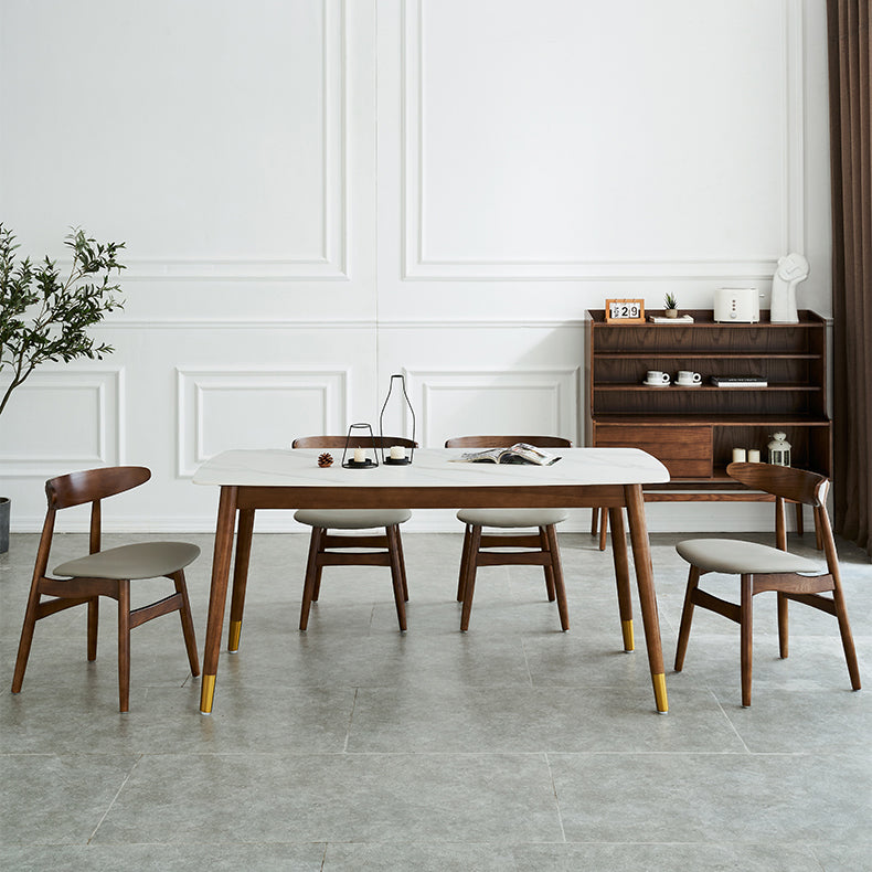 Modern Rectangle Sintered Stone Dining Table with Wooden Base White Dining Table for Restaurant