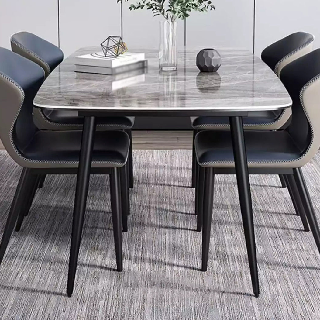 Mesa de piedra sinterizada moderna con mesa de comedor de mesa rectangular de 4 patas con base de metal