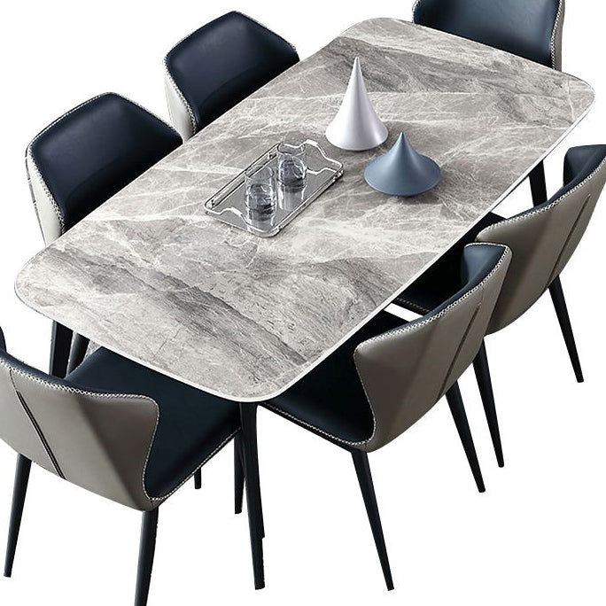 Modern Sintered Stone Table with 4 Legs Rectangle Table Dining Table with Metal Base