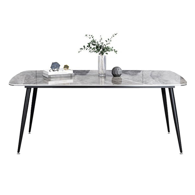 Mesa de piedra sinterizada moderna con mesa de comedor de mesa rectangular de 4 patas con base de metal