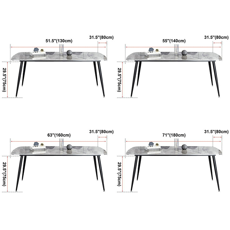 Mesa de piedra sinterizada moderna con mesa de comedor de mesa rectangular de 4 patas con base de metal