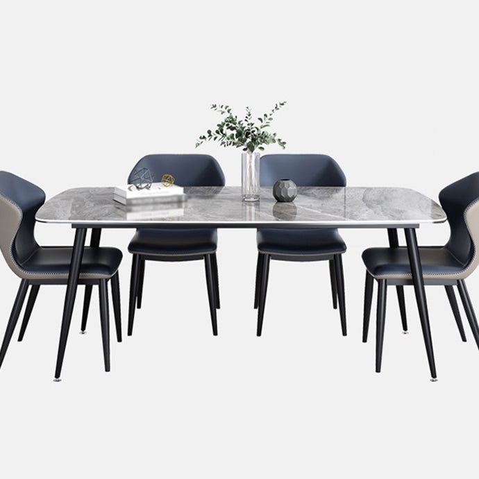 Mesa de piedra sinterizada moderna con mesa de comedor de mesa rectangular de 4 patas con base de metal