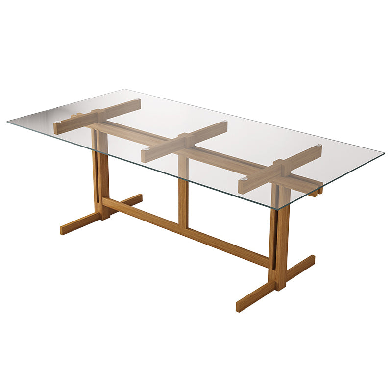 Mesa de caballete de madera sólida mesa de comedor de vidrio templado para la casa para la casa de la cocina