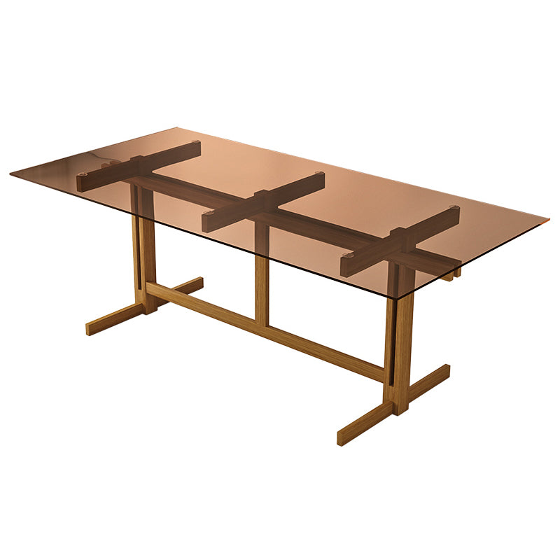 Mesa de caballete de madera sólida mesa de comedor de vidrio templado para la casa para la casa de la cocina