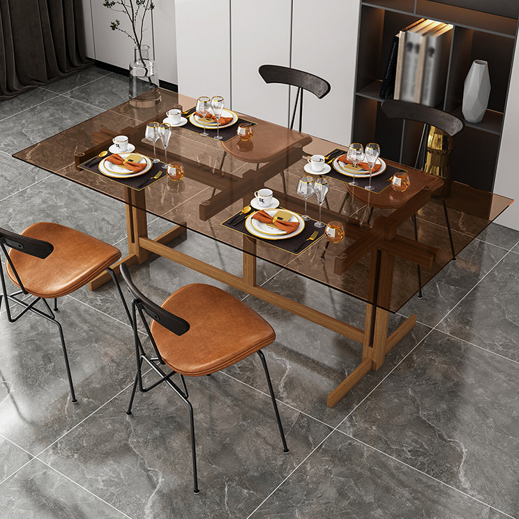 Mesa de caballete de madera sólida mesa de comedor de vidrio templado para la casa para la casa de la cocina