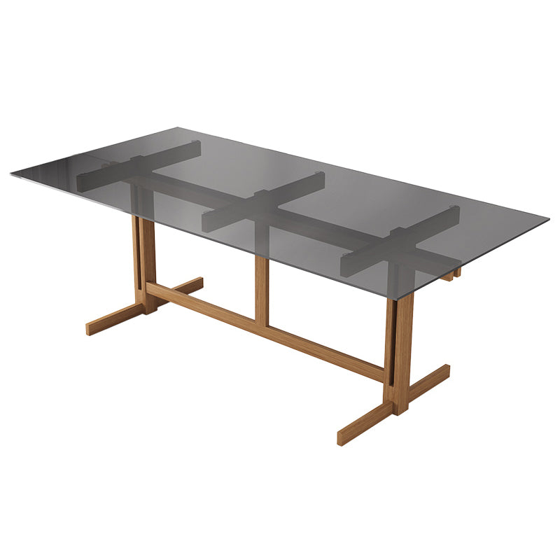 Mesa de caballete de madera sólida mesa de comedor de vidrio templado para la casa para la casa de la cocina