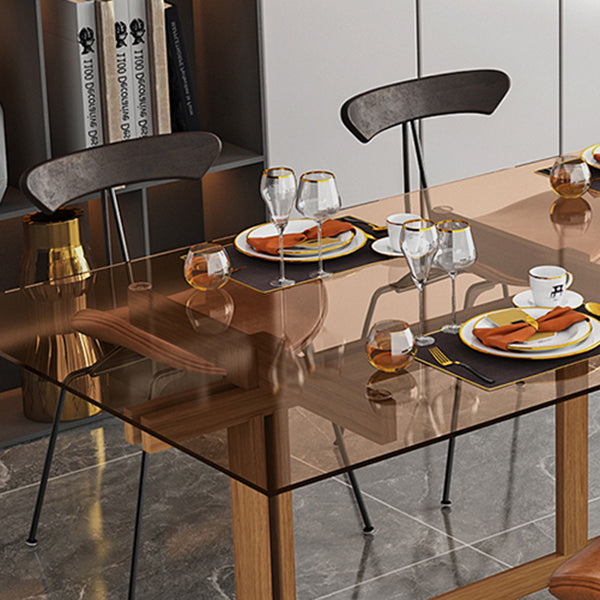 Mesa de caballete de madera sólida mesa de comedor de vidrio templado para la casa para la casa de la cocina