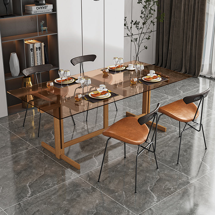Mesa de caballete de madera sólida mesa de comedor de vidrio templado para la casa para la casa de la cocina