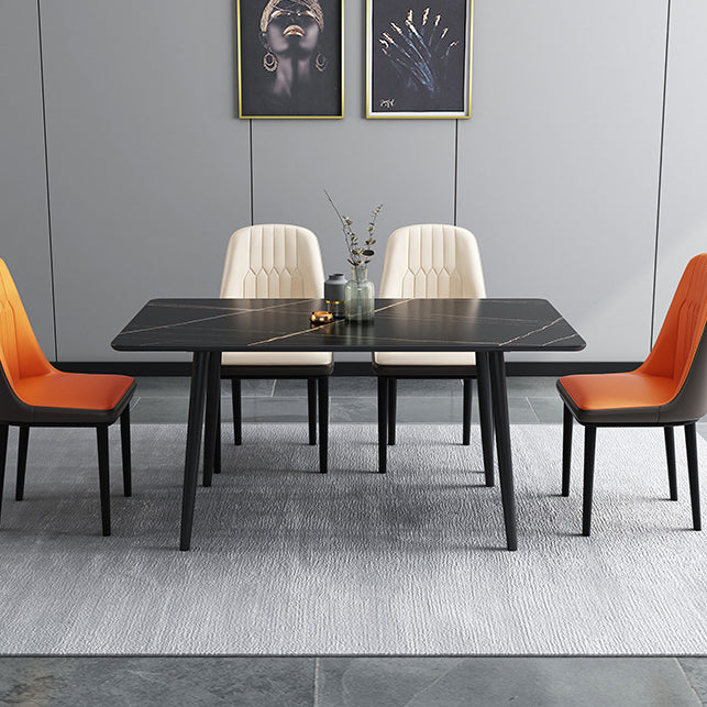 Dining Room Contemporary Sintered Stone Dining Table Rectangular Table with Metallic Base