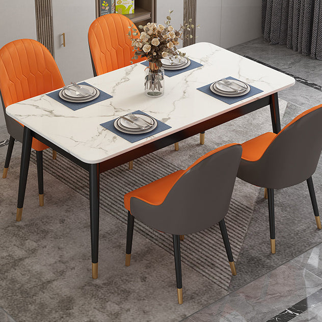 Table à manger en pierre frittée de style moderne Table rectangulaire blanche avec 4 pieds