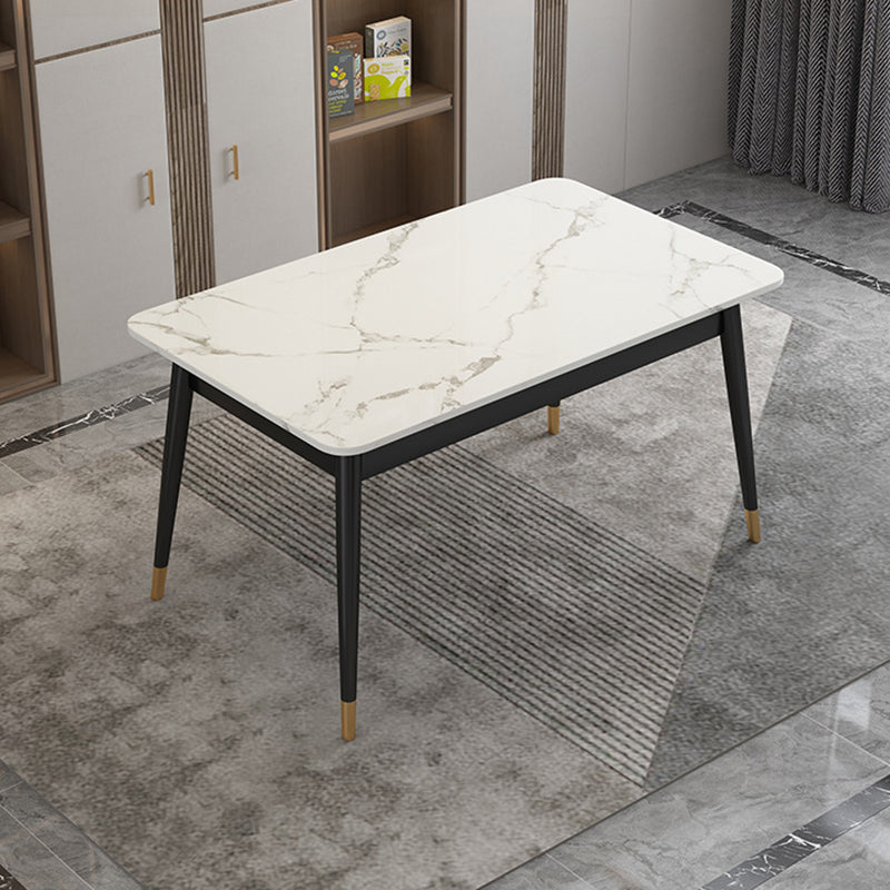 Table à manger en pierre frittée de style moderne Table rectangulaire blanche avec 4 pieds