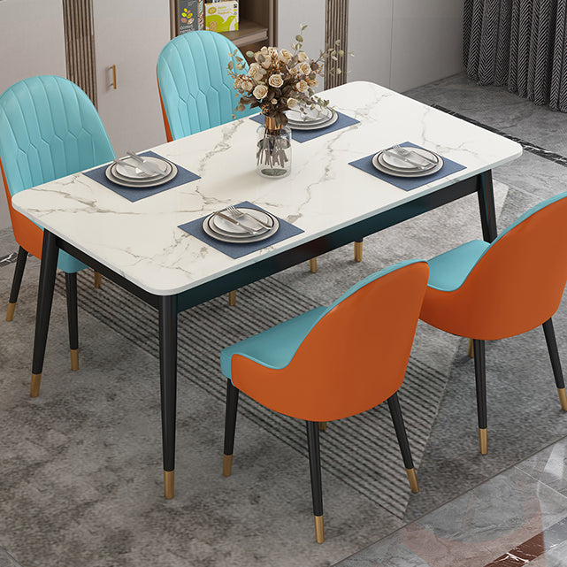 Table à manger en pierre frittée de style moderne Table rectangulaire blanche avec 4 pieds