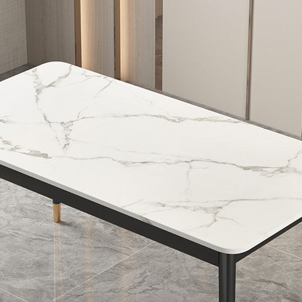 Table à manger en pierre frittée de style moderne Table rectangulaire blanche avec 4 pieds