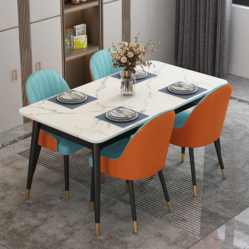Table à manger en pierre frittée de style moderne Table rectangulaire blanche avec 4 pieds