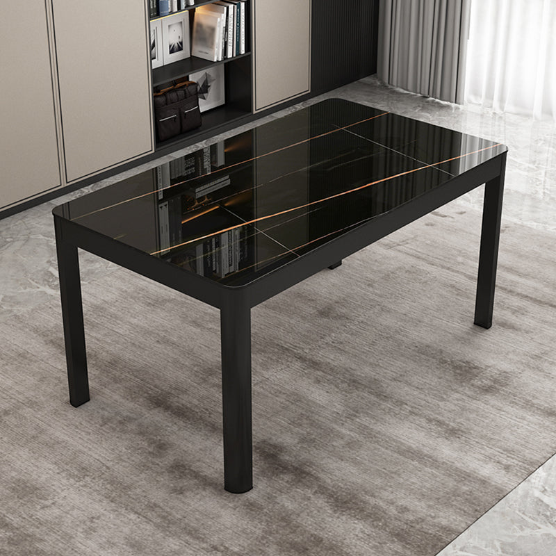 Table à manger en pierre fritrée moderne Table rectangulaire avec à quatre pattes métalliques