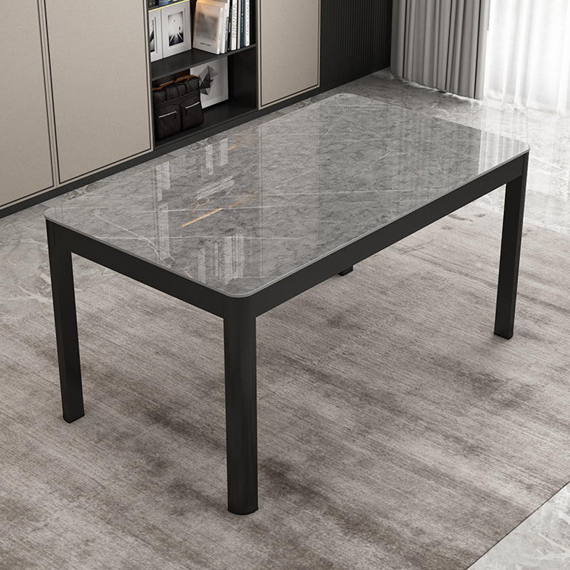Table à manger en pierre fritrée moderne Table rectangulaire avec à quatre pattes métalliques
